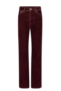 Pantalon taille haute évasé en velours - Bordeaux
