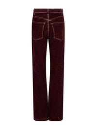 Pantalon taille haute évasé en velours - Bordeaux