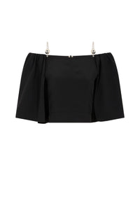 Short ruffled blouse with straps - Black