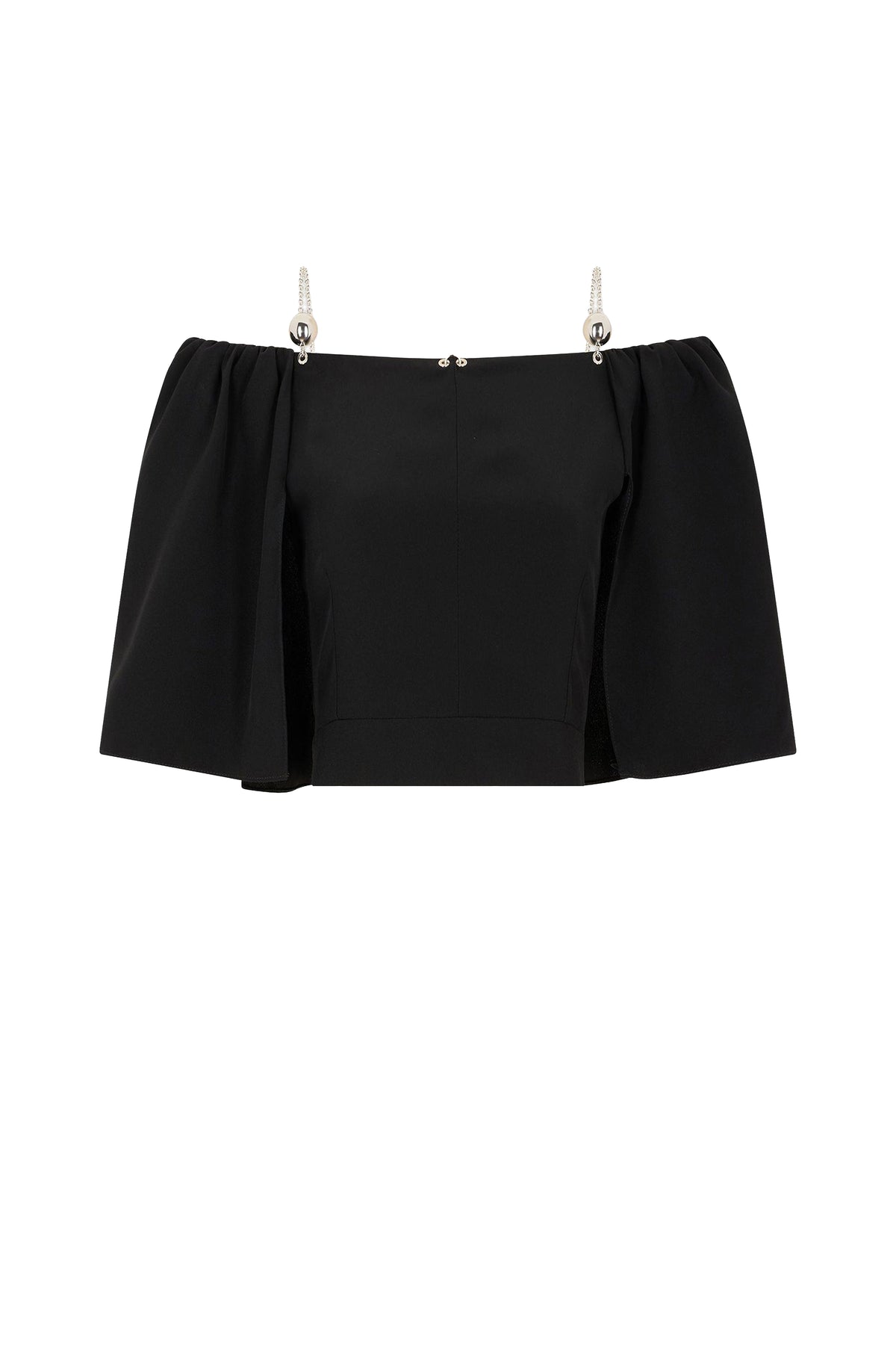 Short ruffled blouse with straps - Black