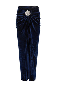 Long draped velvet skirt - Navy Poseidon