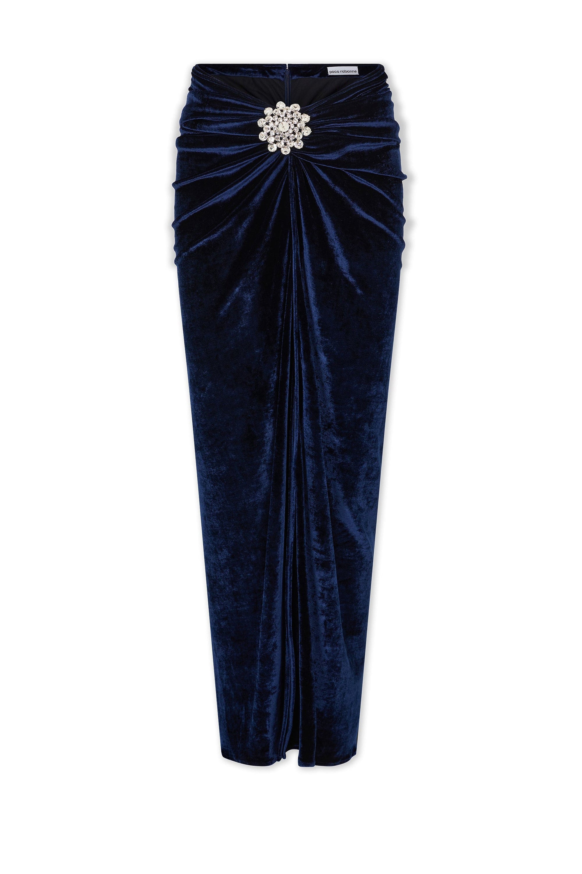 Jupe longue drapée en velours - Navy Poseidon