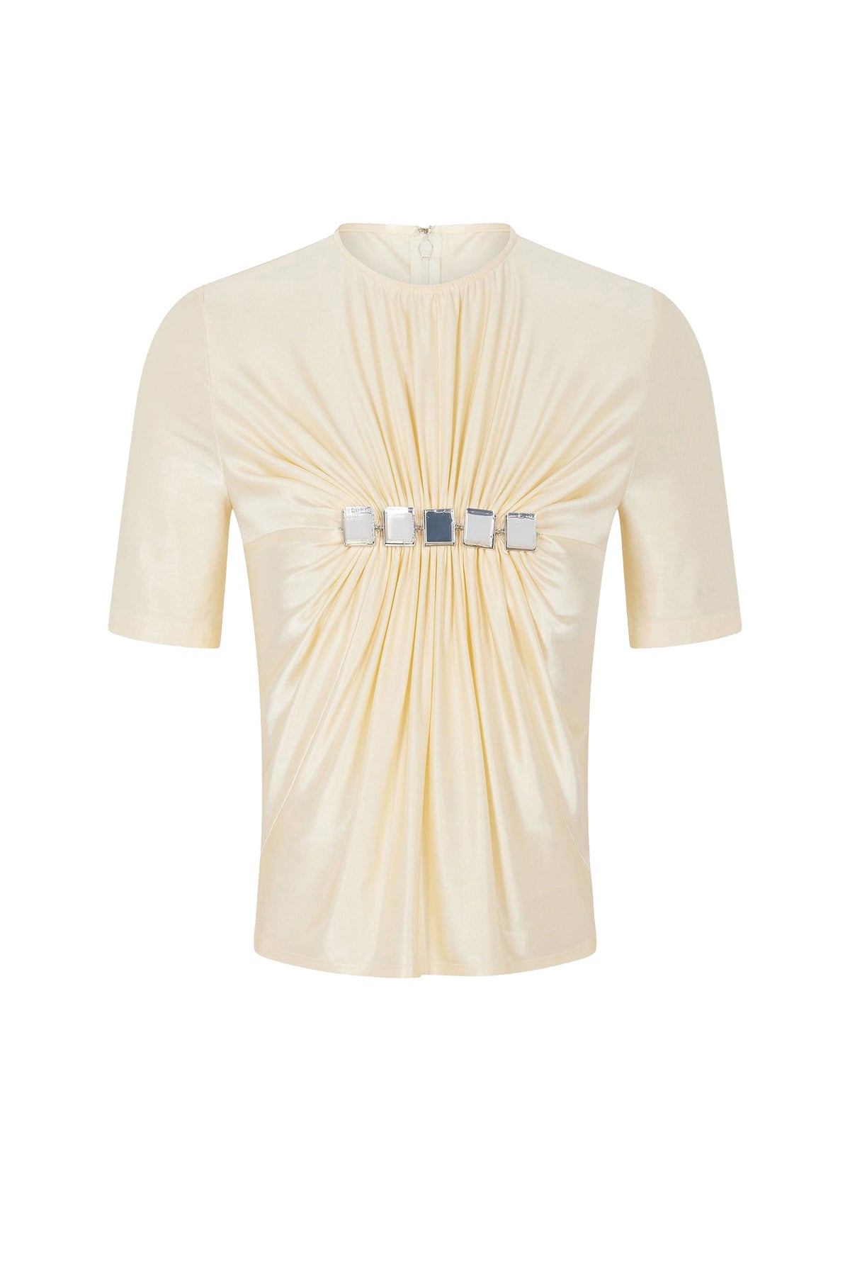 T-shirt drapé à ornements effet miroir - Creme Anglaise