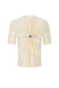 Draped T-shirt with mirror-effect embellishments - Crème Anglaise