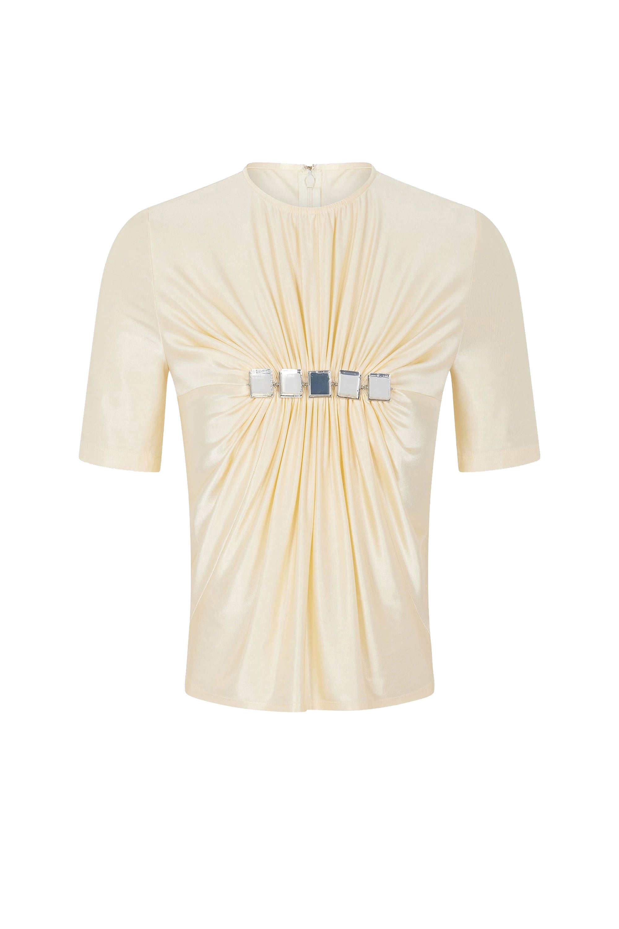 Draped T-shirt with mirror-effect embellishments - Crème Anglaise