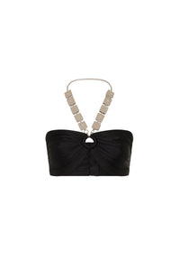 Crop top drapé à ornements effet miroir - Black