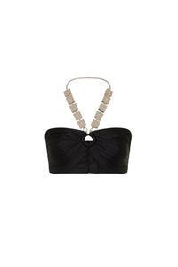 Draped crop top with mirror-effect embellishments - Black