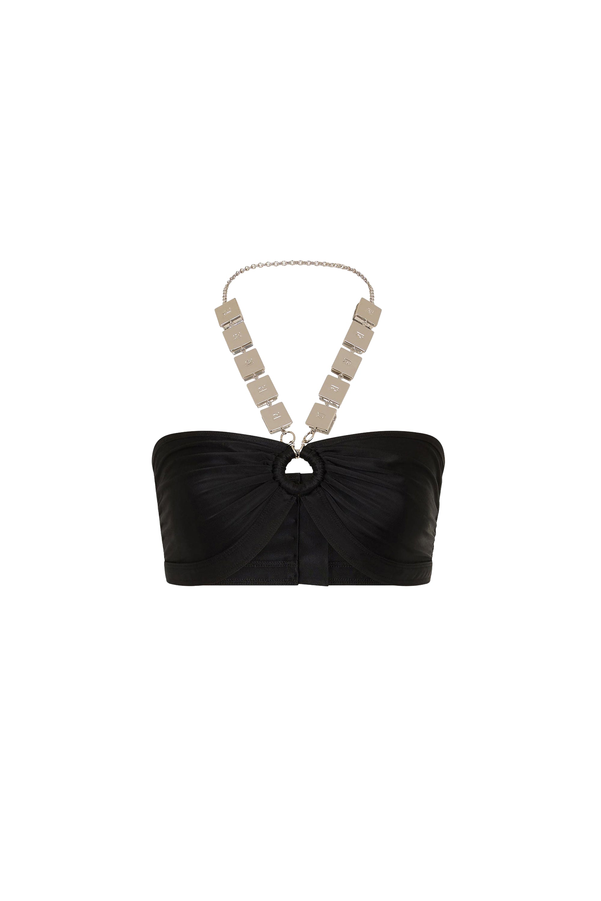 Draped crop top with mirror-effect embellishments - Black