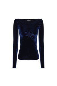Long-sleeved velvet top - Navy Poseidon