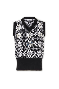 Pull sans manches en jaquard en laine - Jacquard Flocon Noir