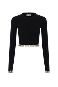 Pull court avec perles en laine - Black