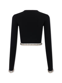Pull court avec perles en laine - Black