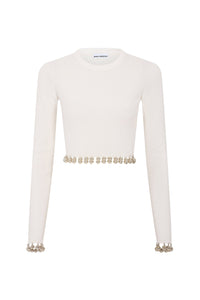 Pull court à manches longues en laine - Off White