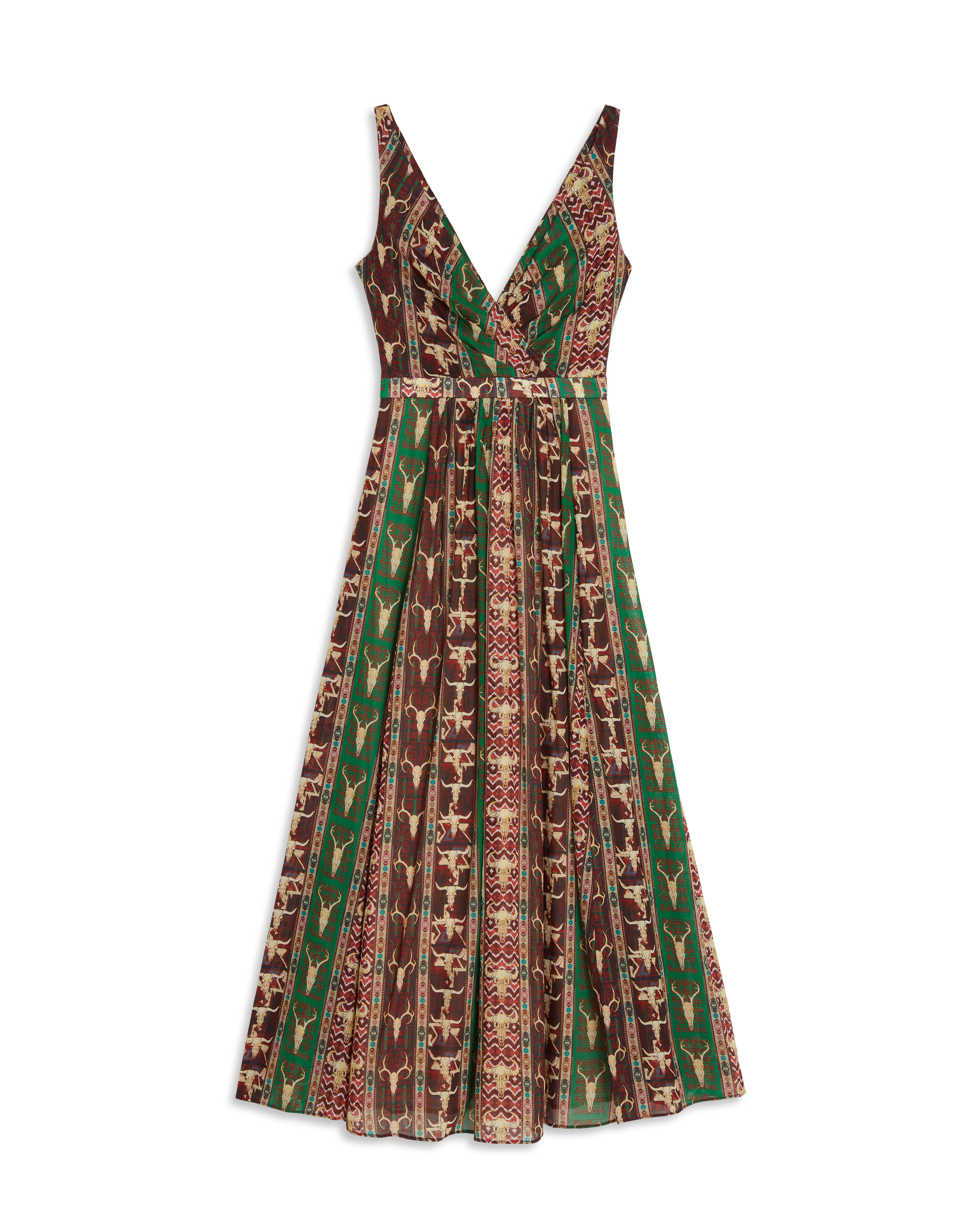 V-neck maxi dress - Red & Green