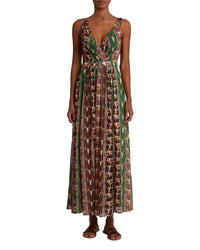 V-neck maxi dress - Red & Green