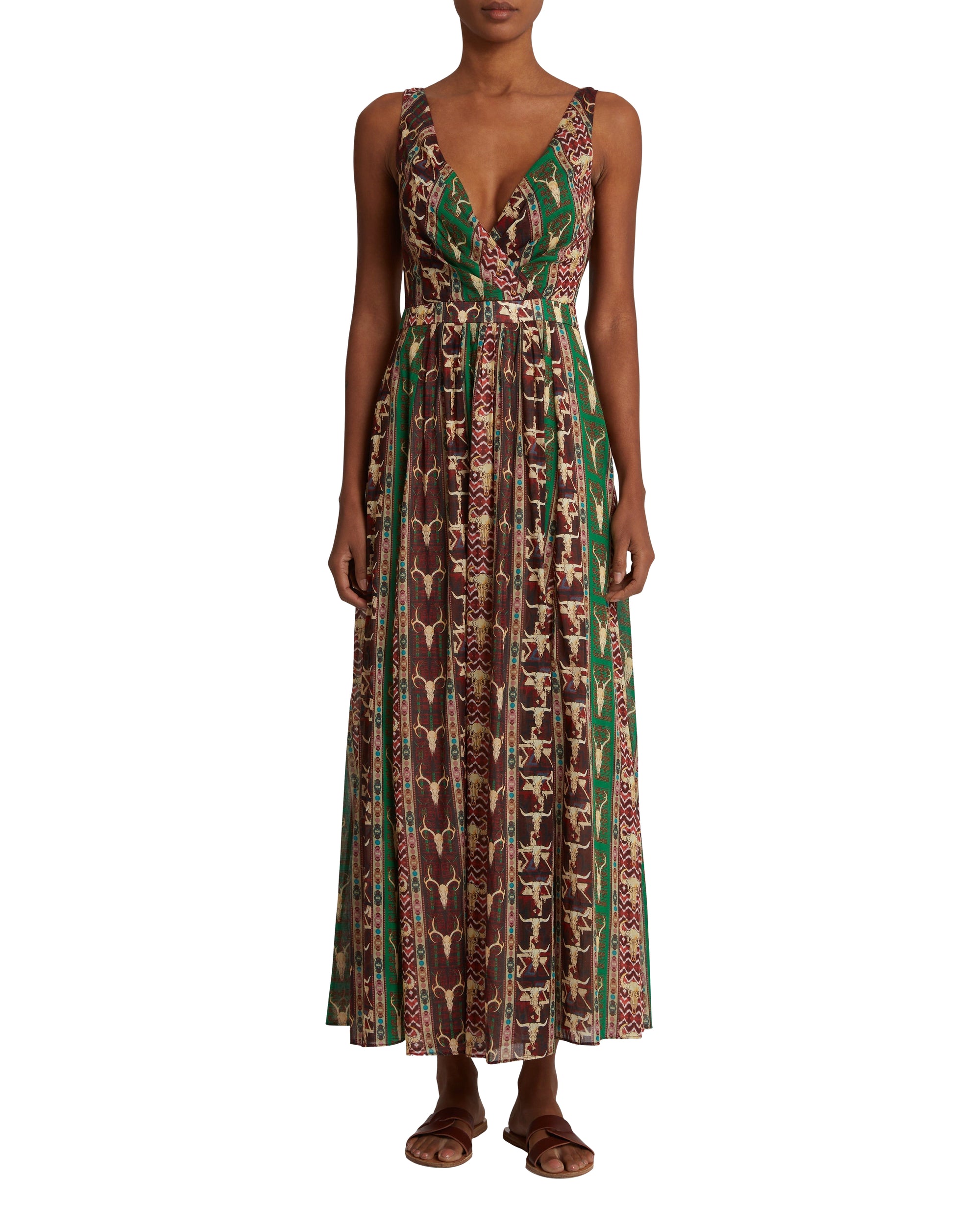 V-neck maxi dress - Red & Green