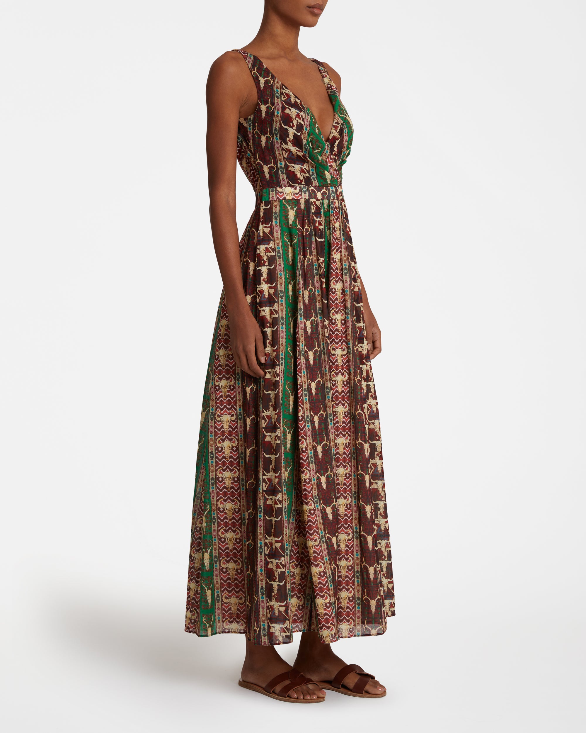 V-neck maxi dress - Red & Green
