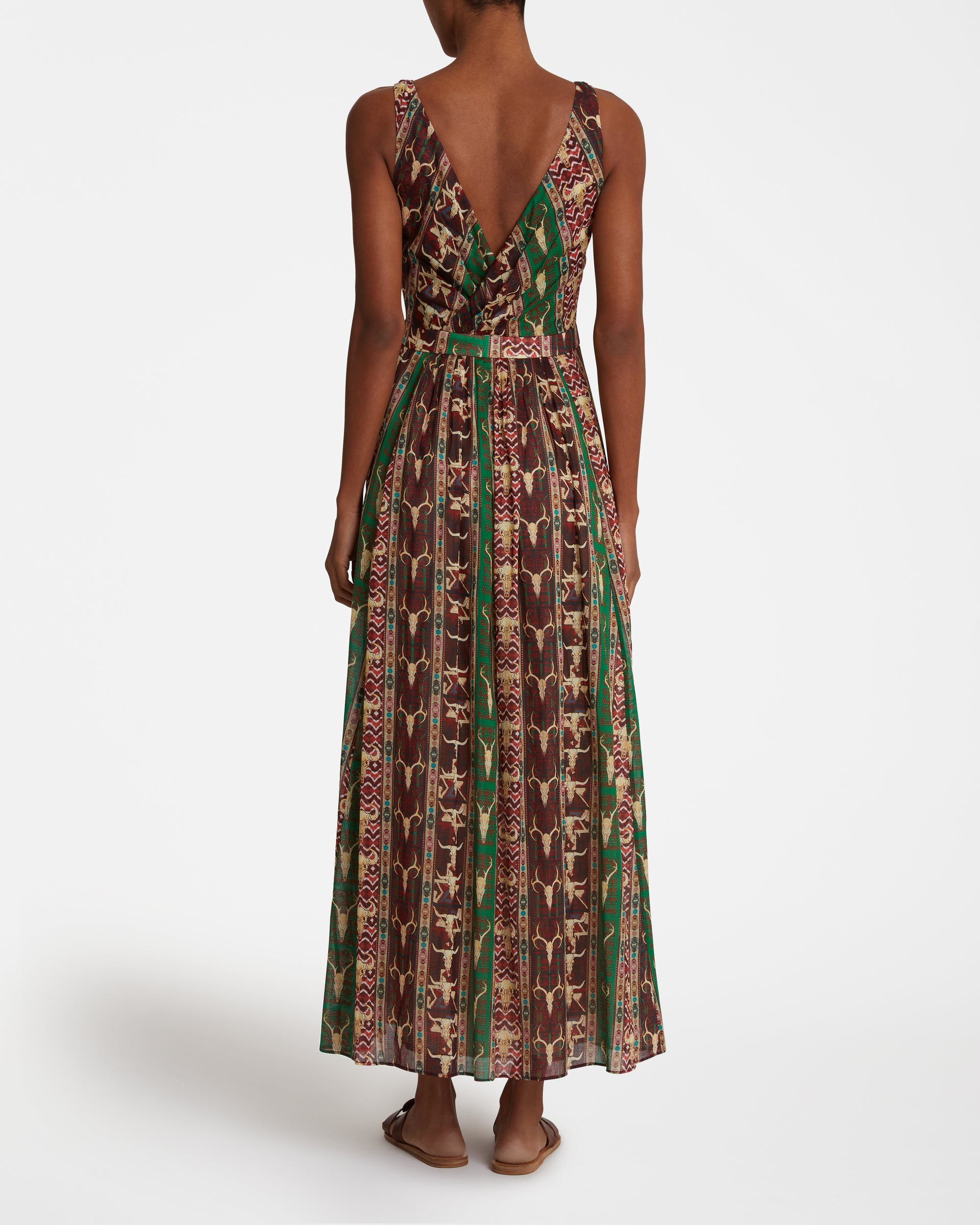 V-neck maxi dress - Red & Green