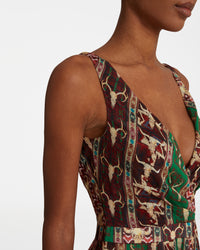 V-neck maxi dress - Red & Green