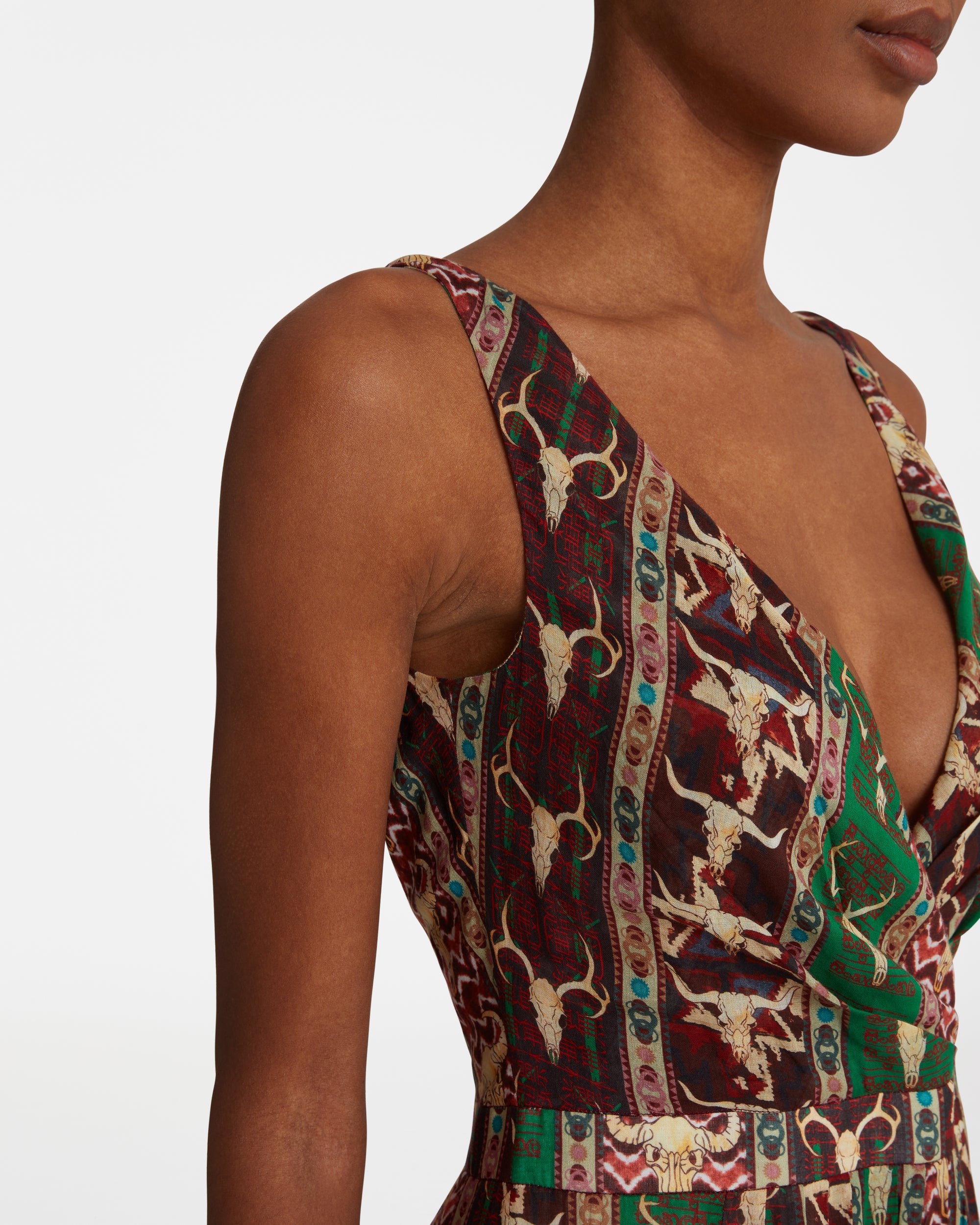 V-neck maxi dress - Red & Green