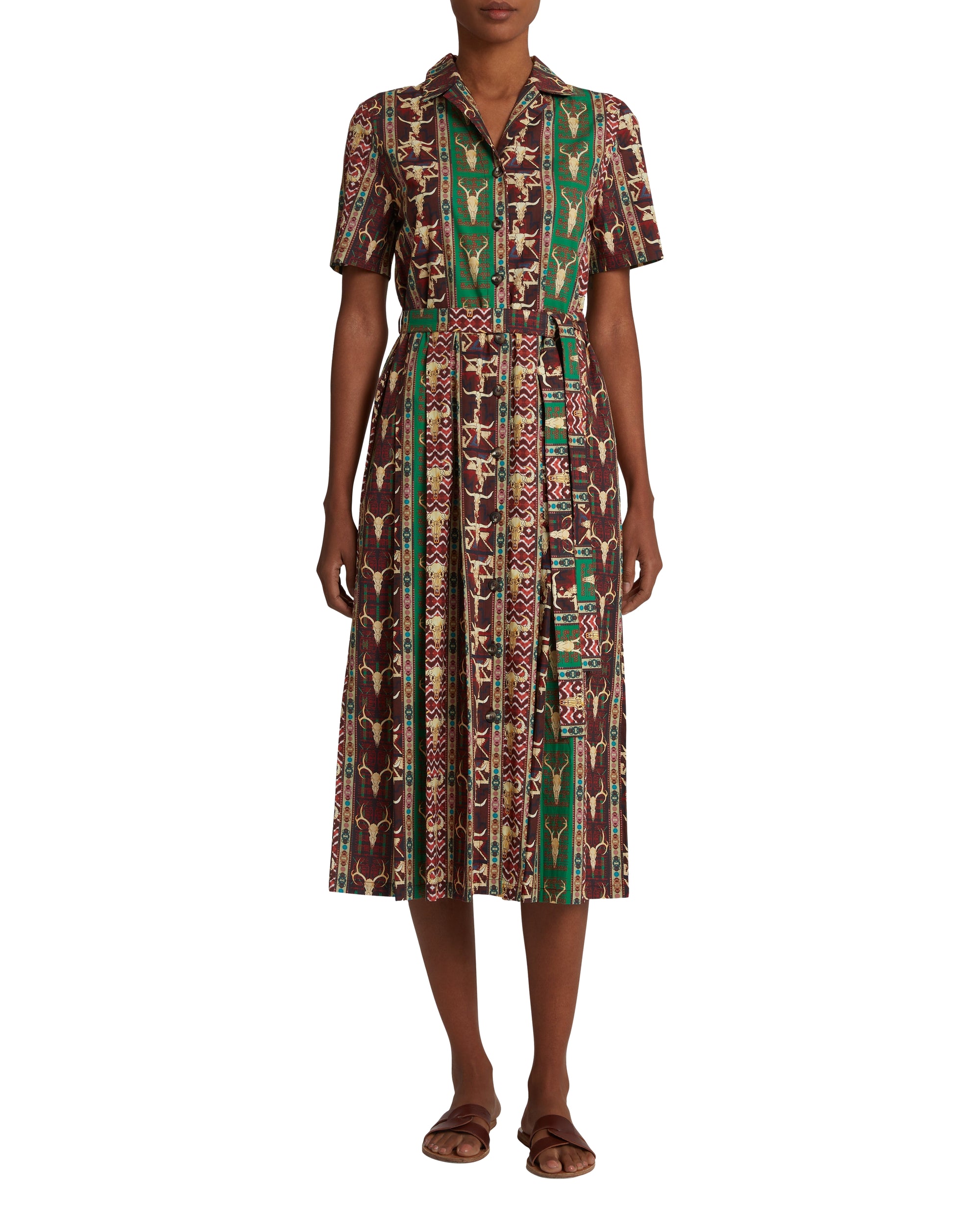 Robe midi à boutons - Red & Green