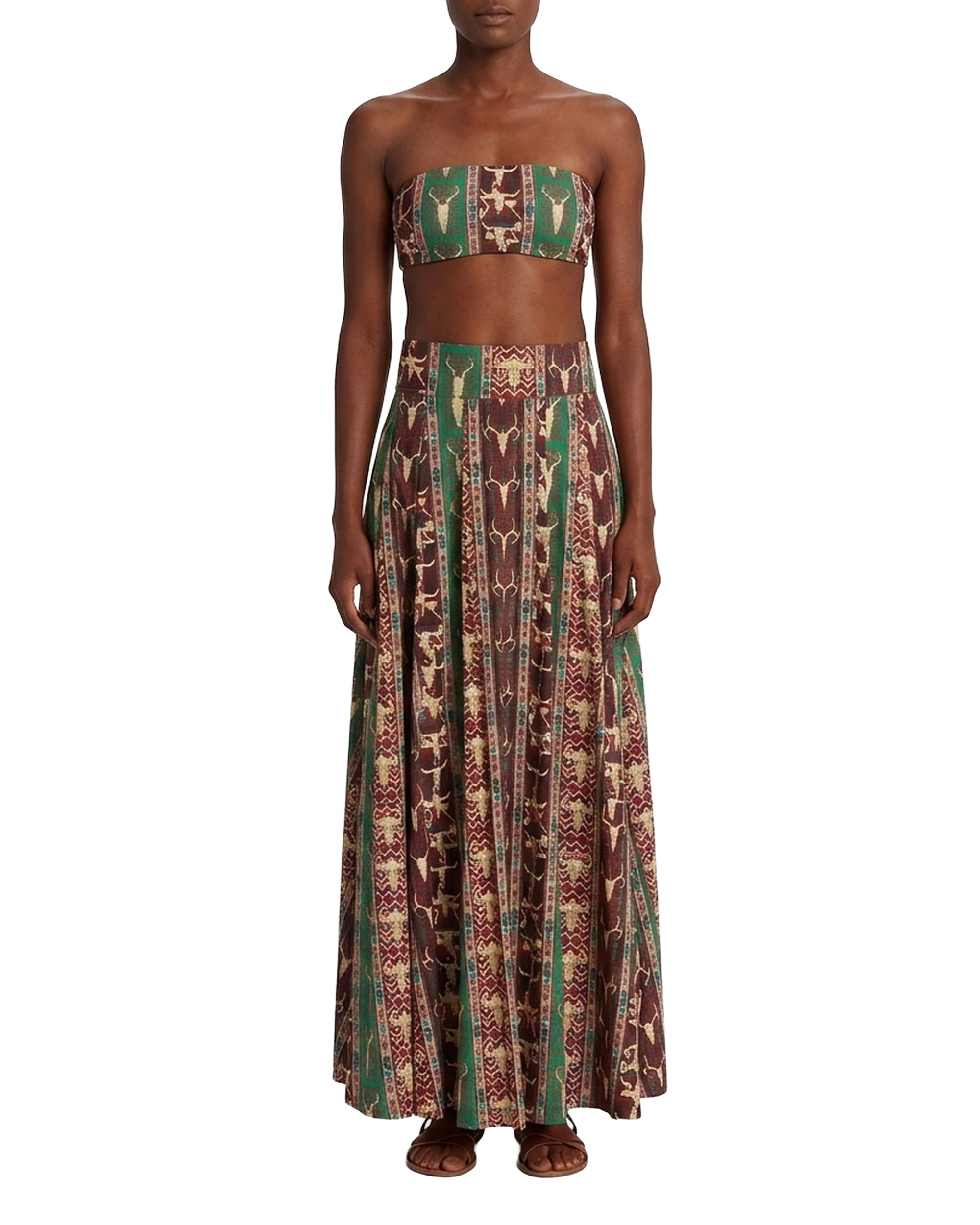 Long flowing skirt with print - Red & Green