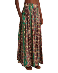 Long flowing skirt with print - Red & Green