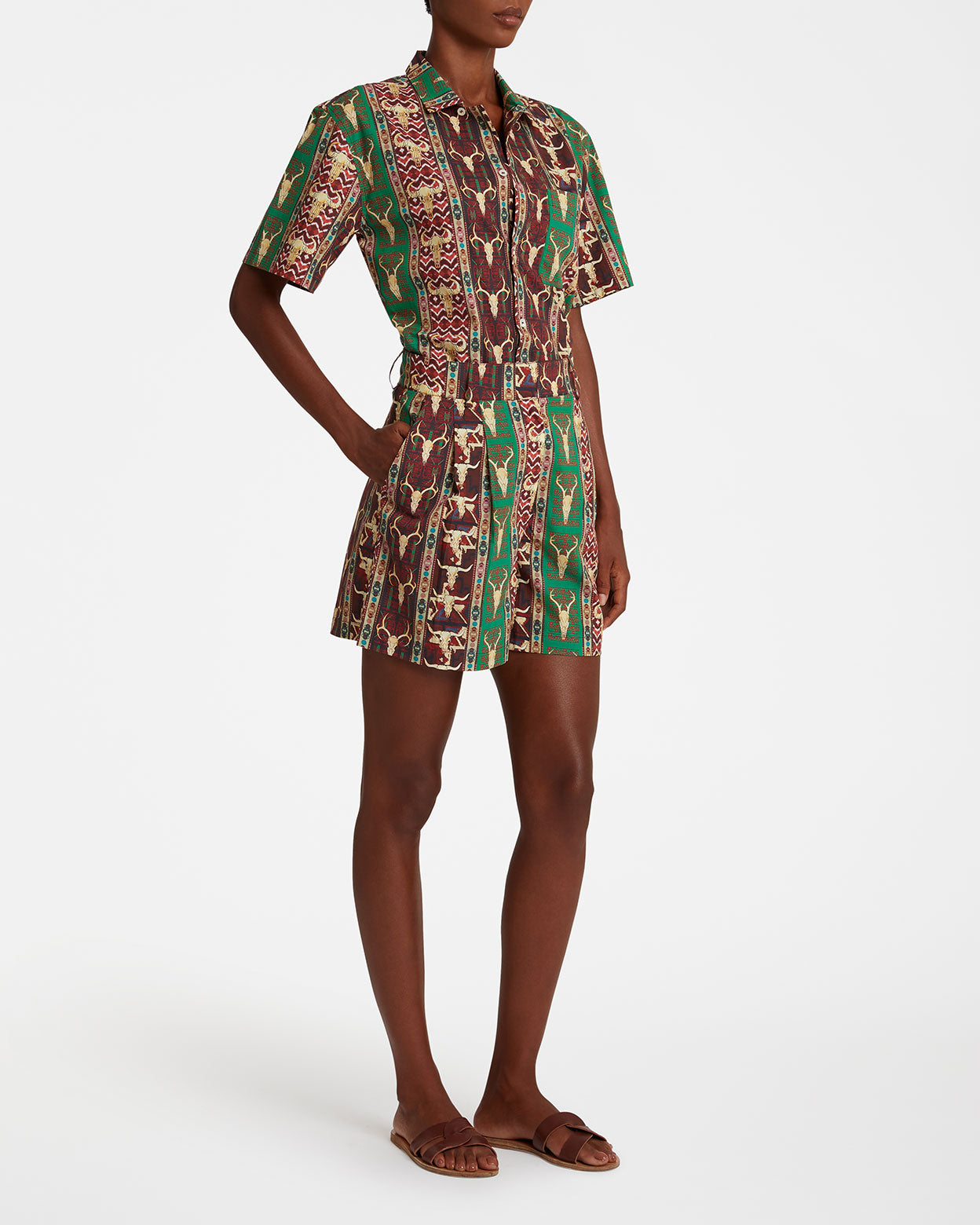 Beatrice print shorts - Red & Green