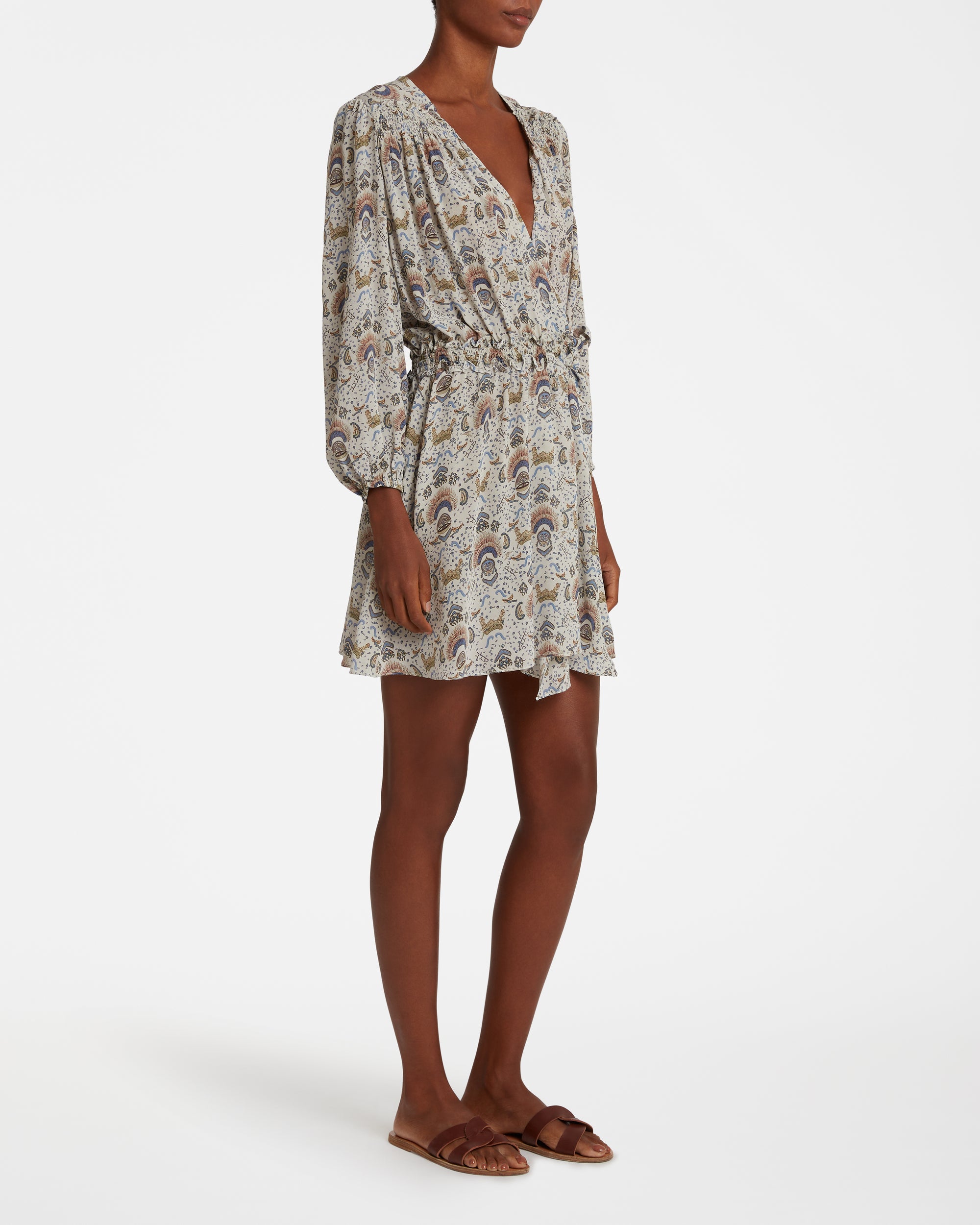 V-neck short dress - Cream