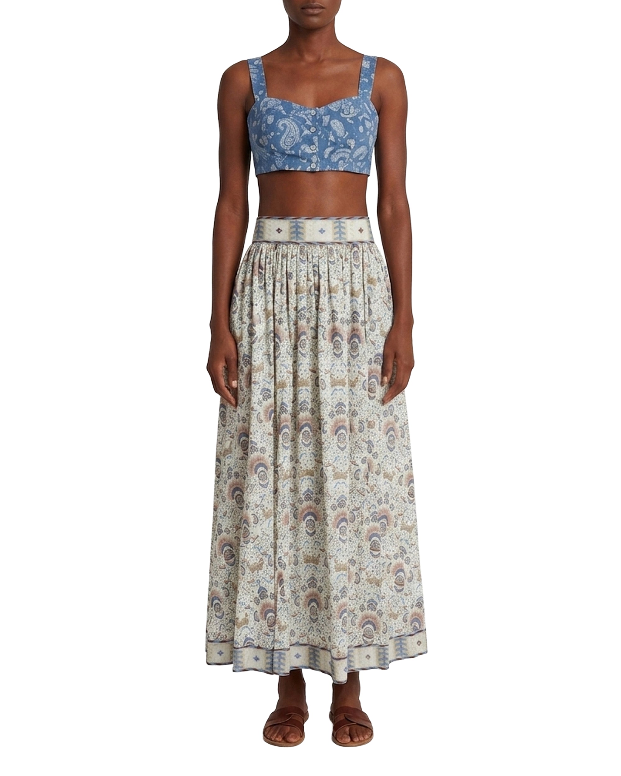 Long flowing skirt with print - Cream
