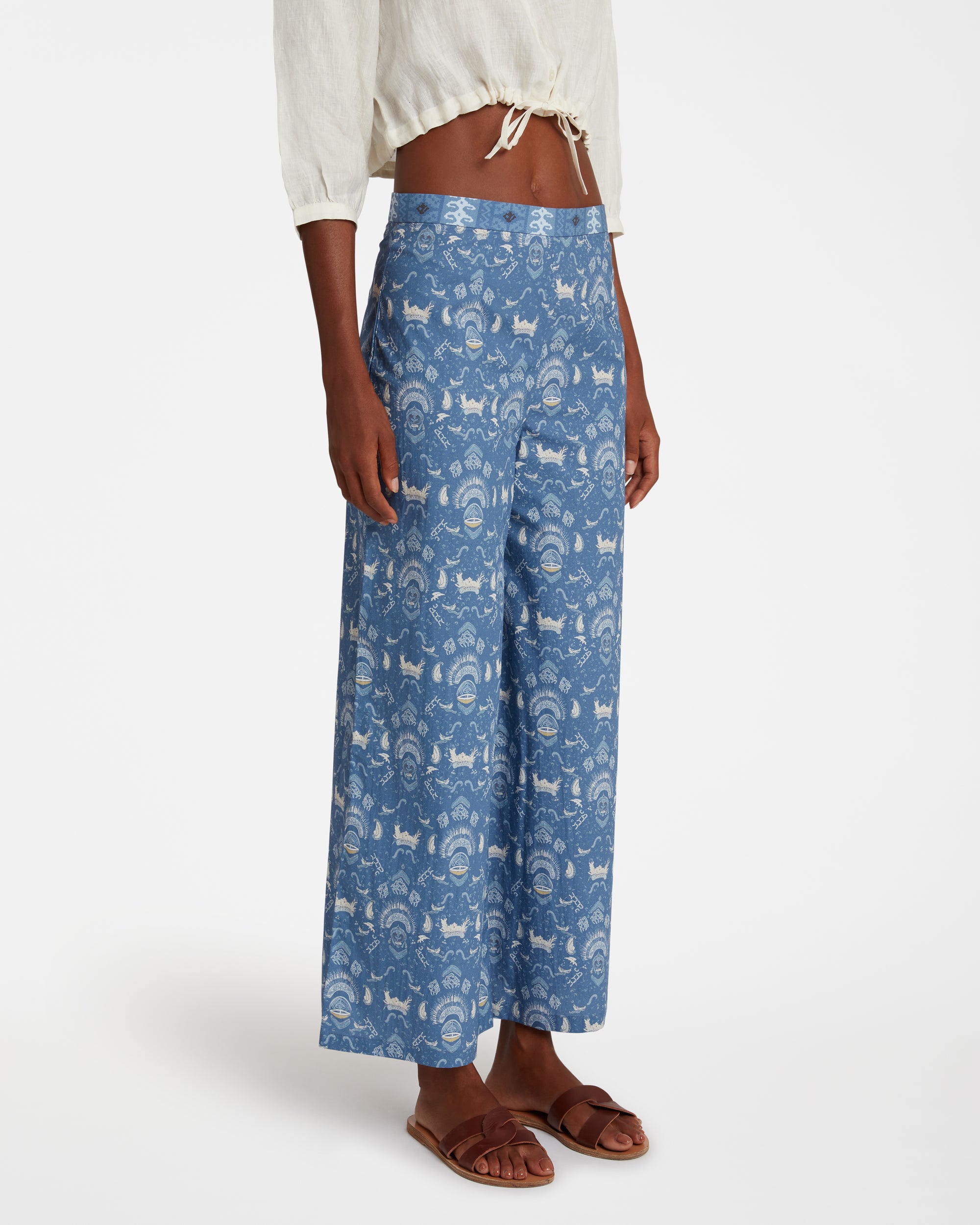 Printed flowing trousers - Blue