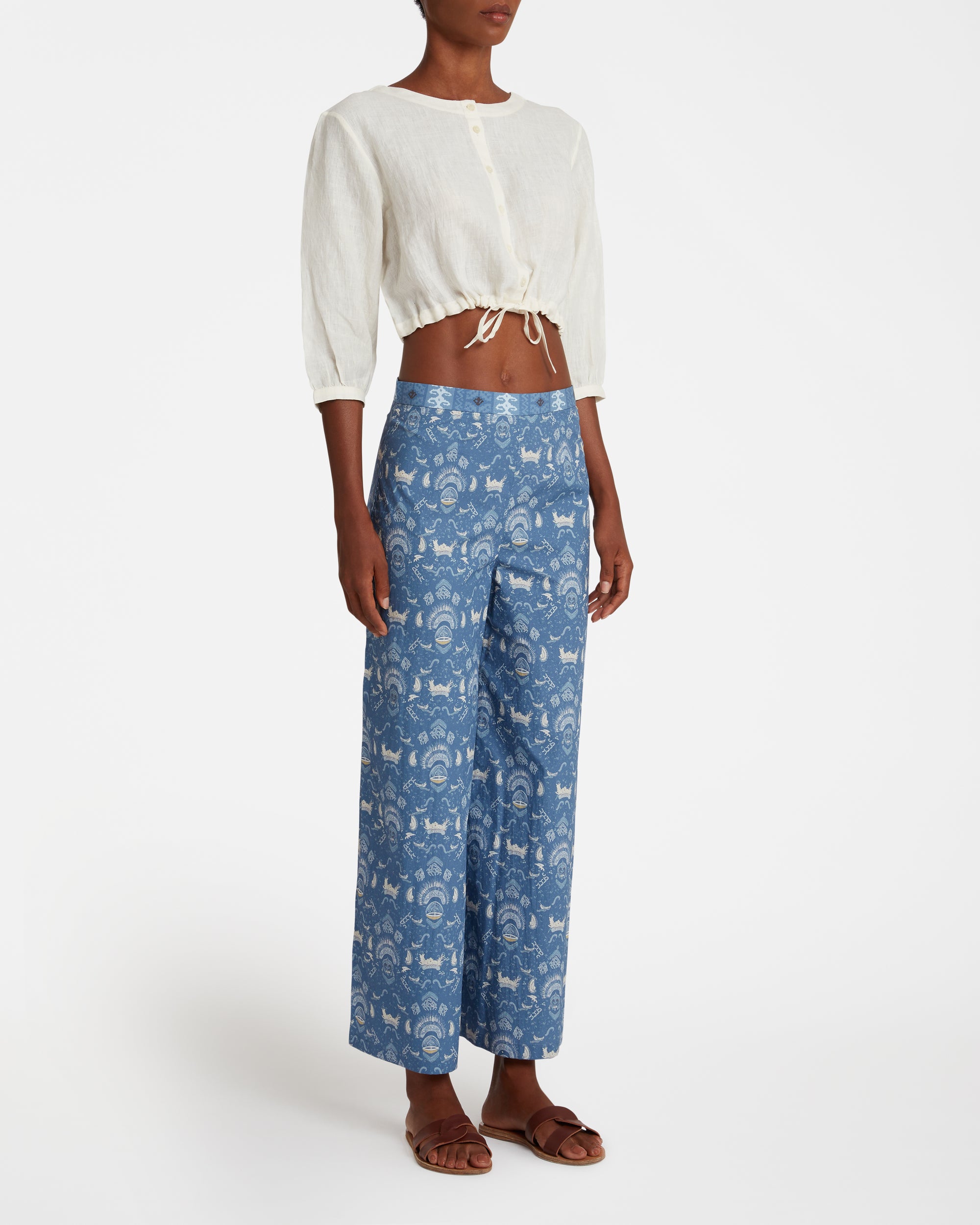 Printed flowing trousers - Blue