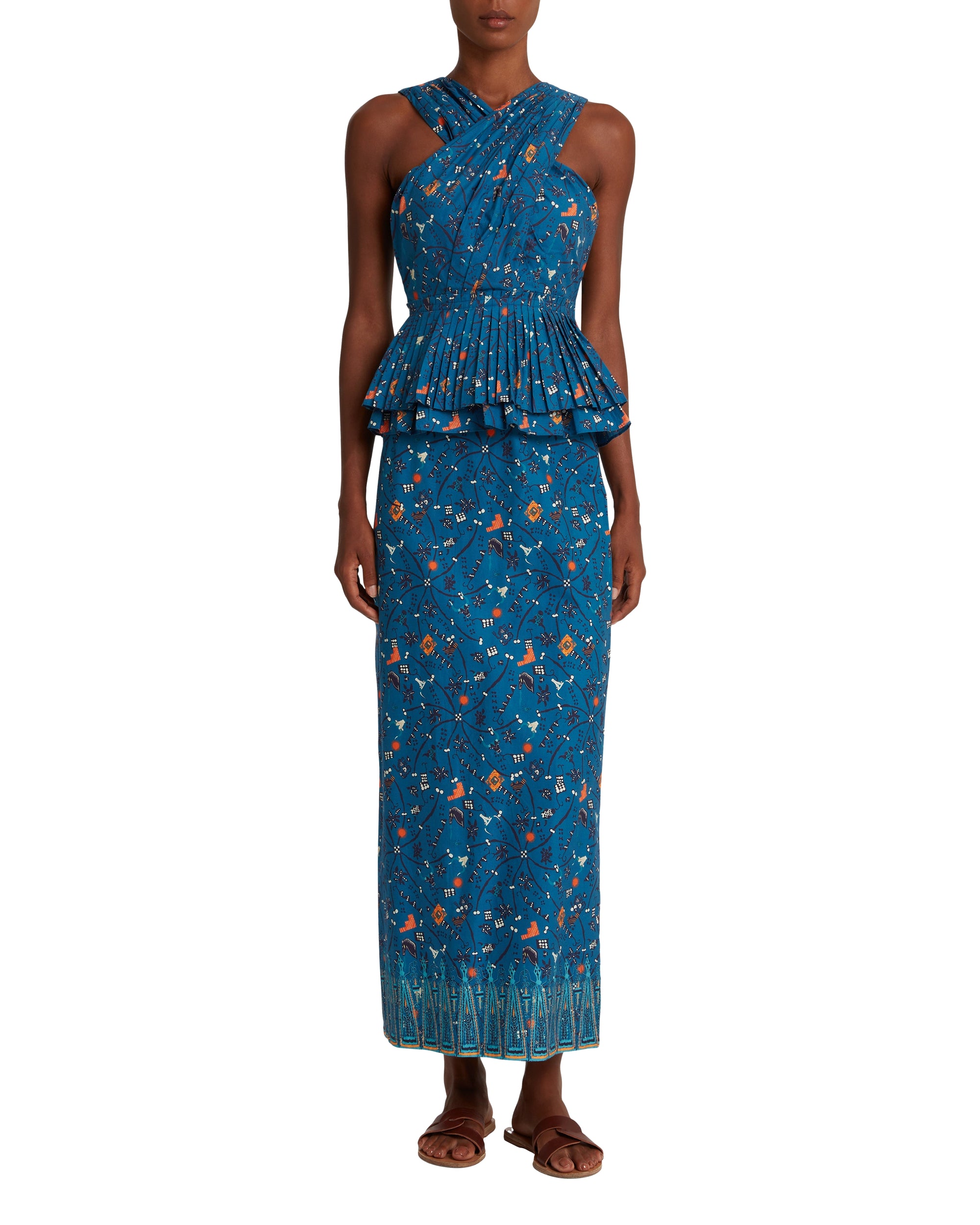 Draped cross-neck top - Blue
