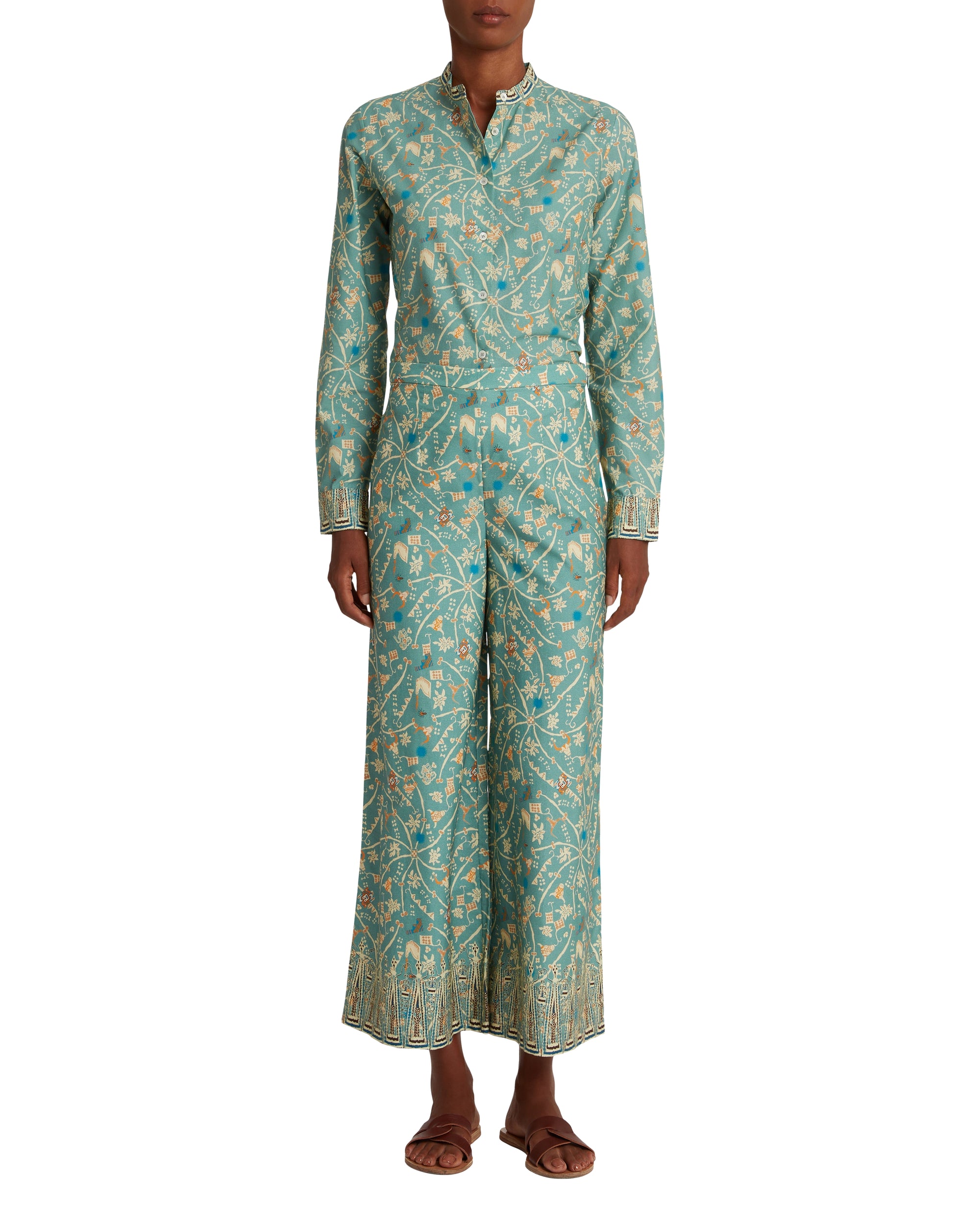 Officer-collar blouse - Teal