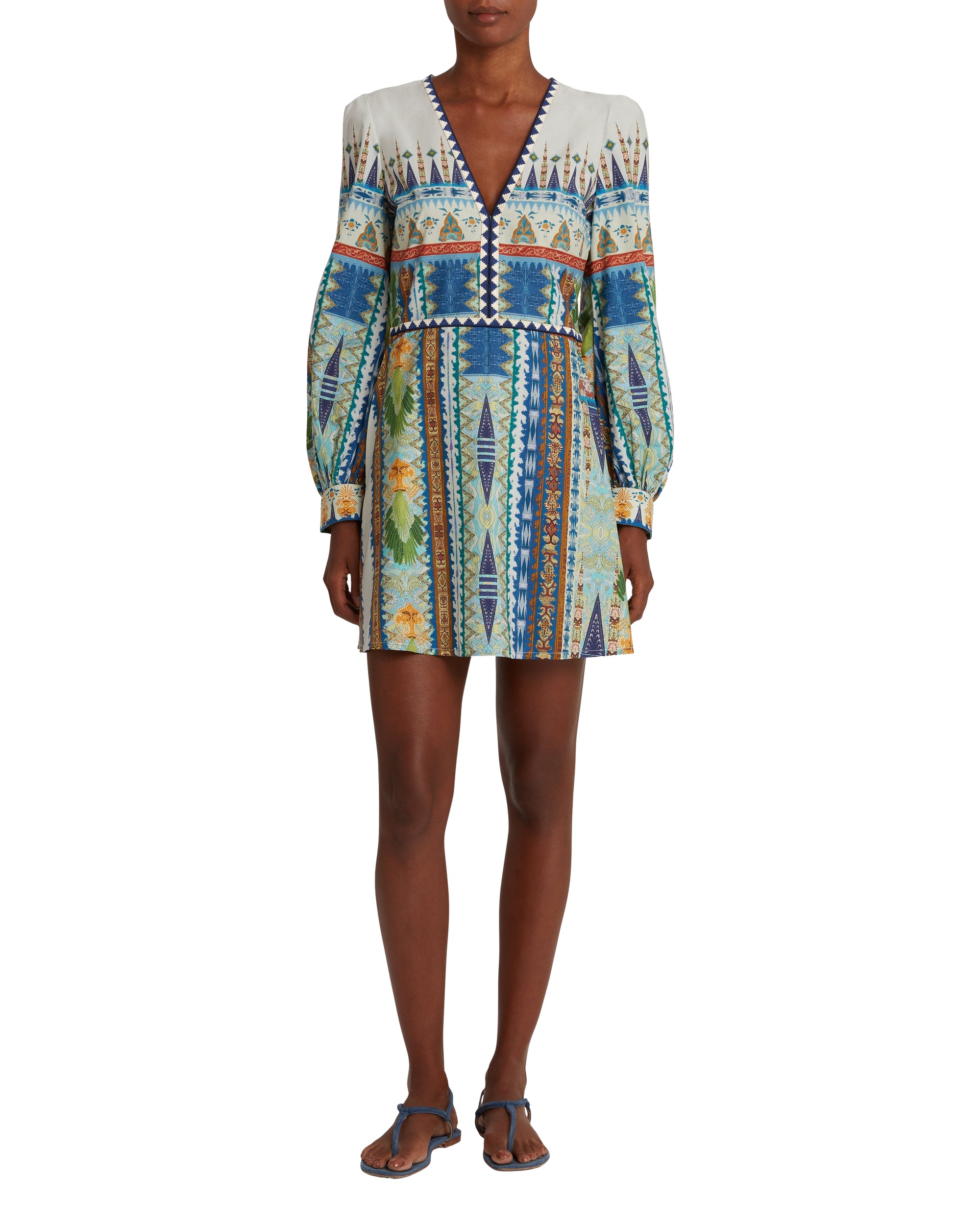 Robe courte à col V - Blue