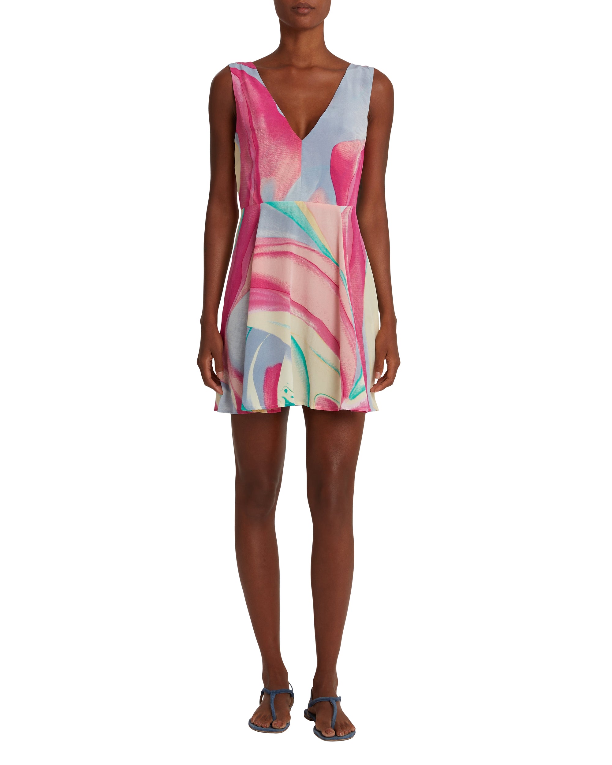 Robe courte à col V - Lilac
