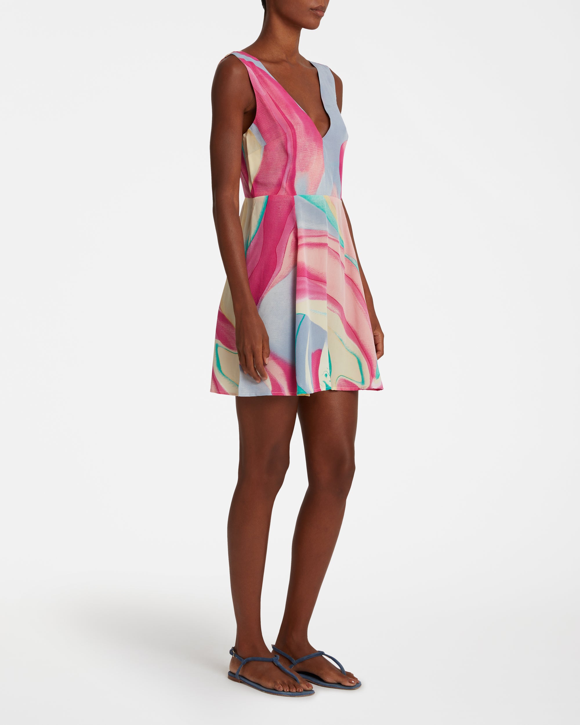 Robe courte à col V - Lilac