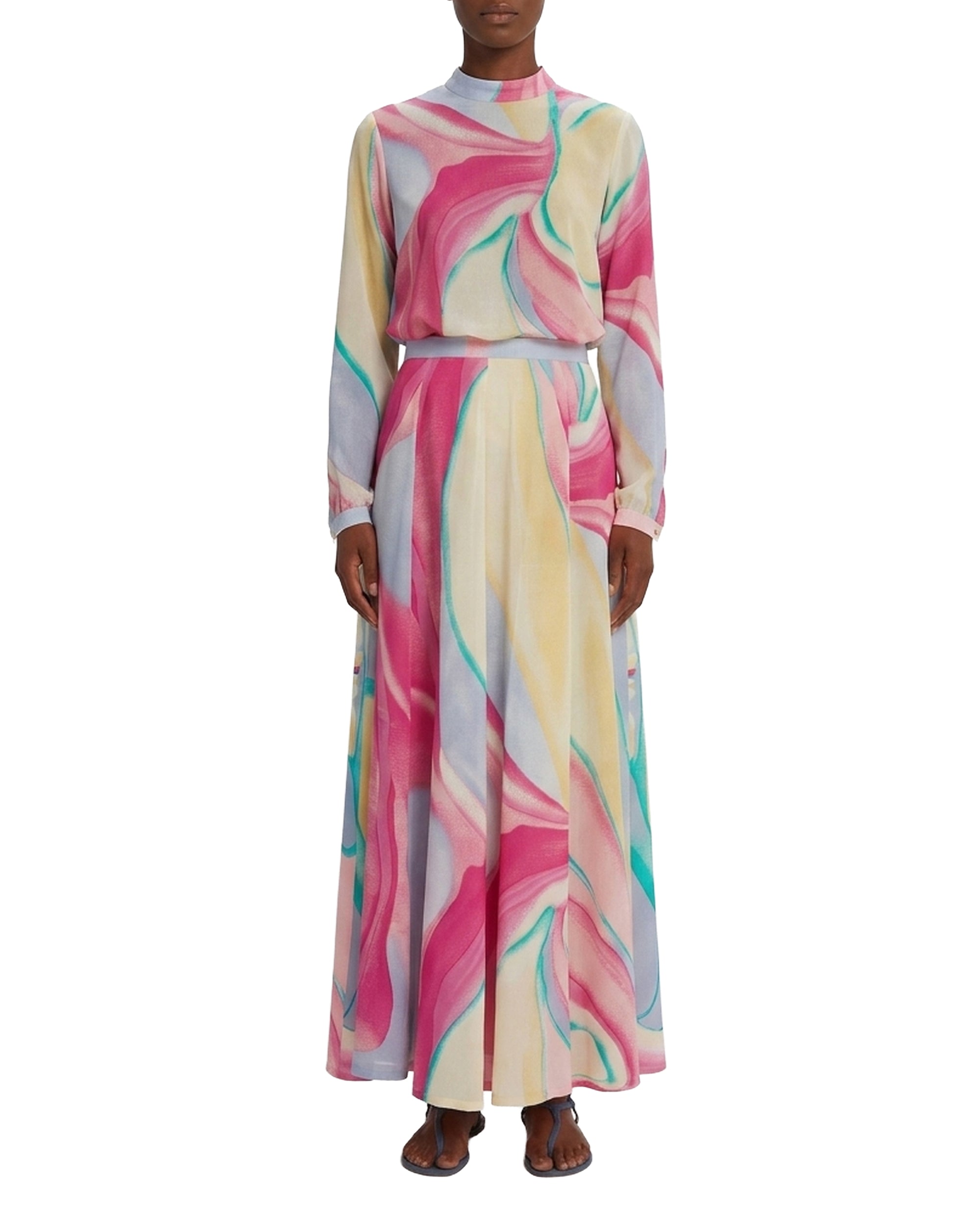 Printed flowing long skirt - Lilac