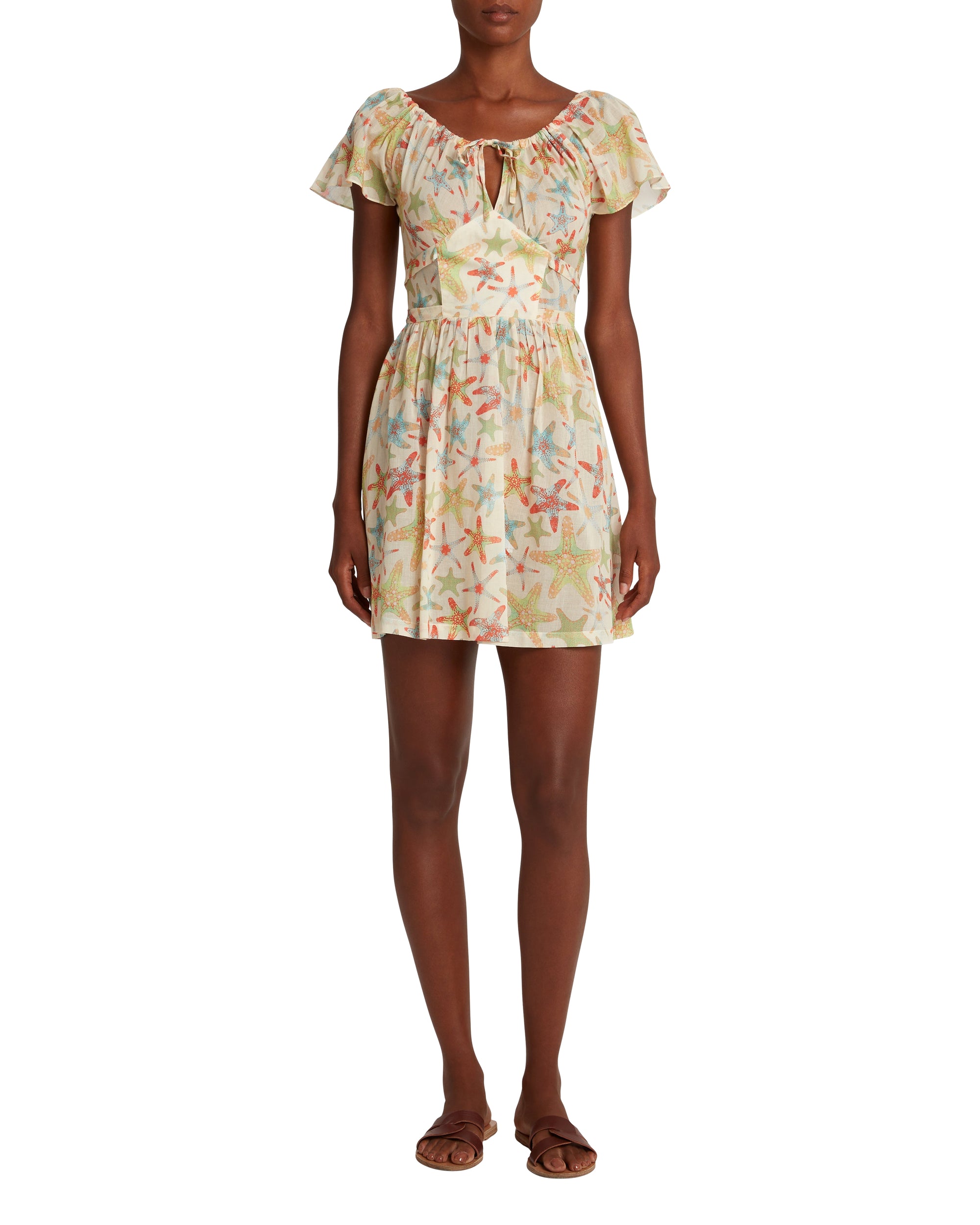 Short dress with ruffled sleeves - Sand