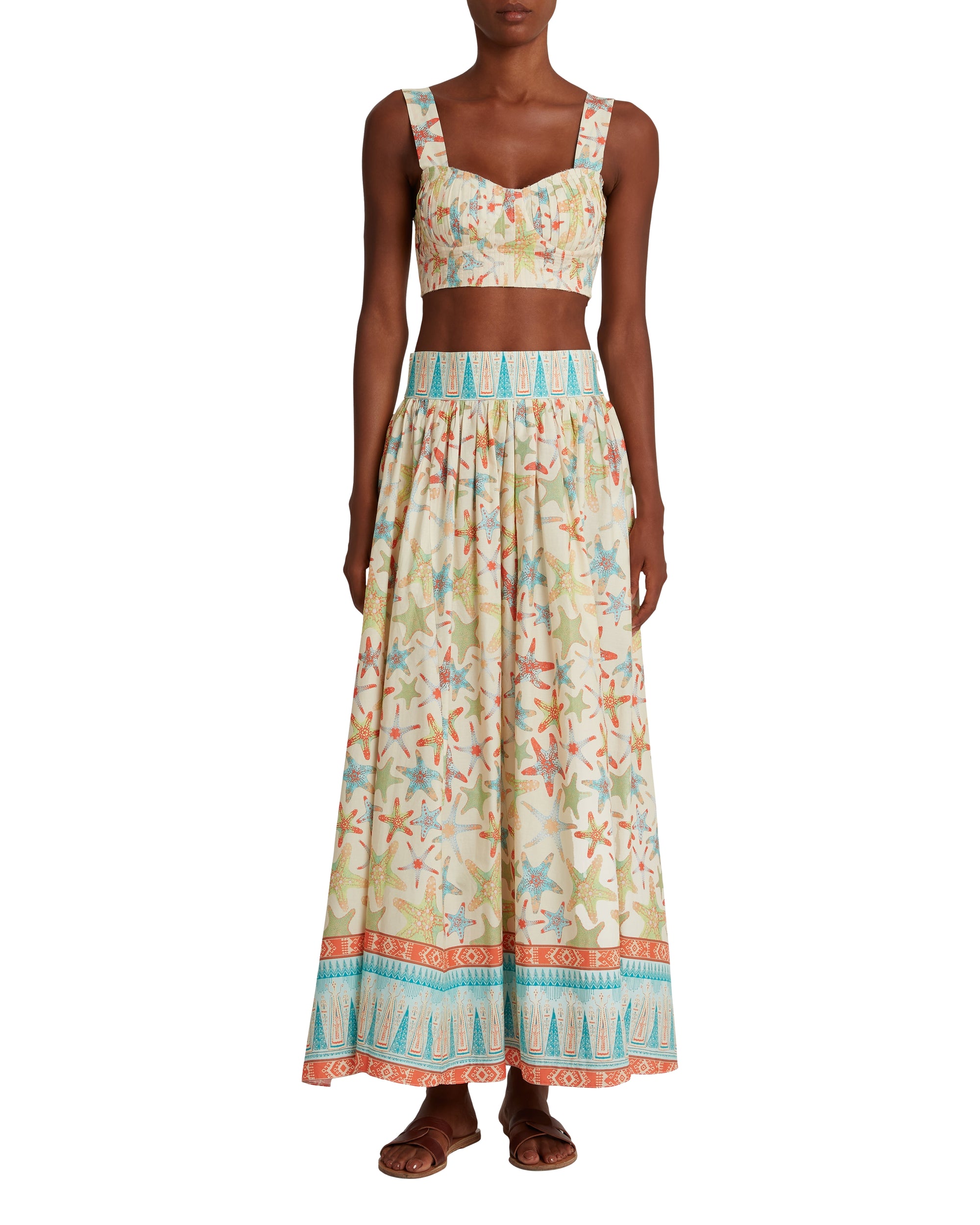 Long flowing skirt with print - Coral