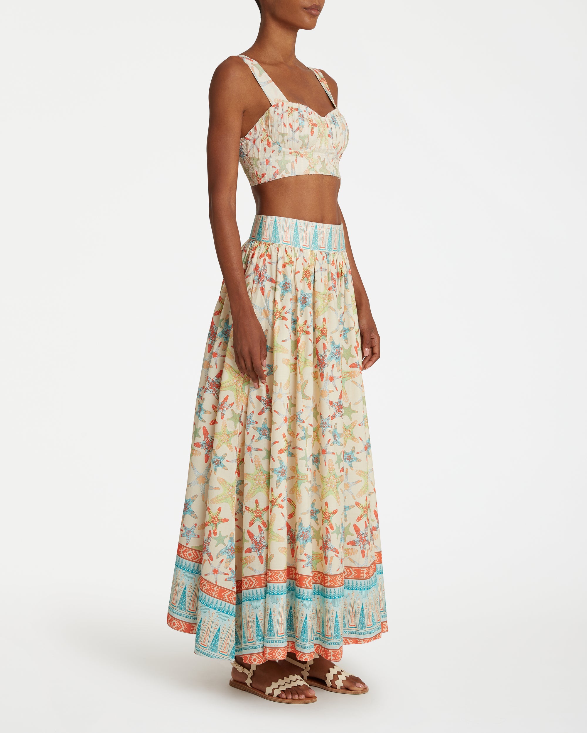 Long flowing skirt with print - Coral