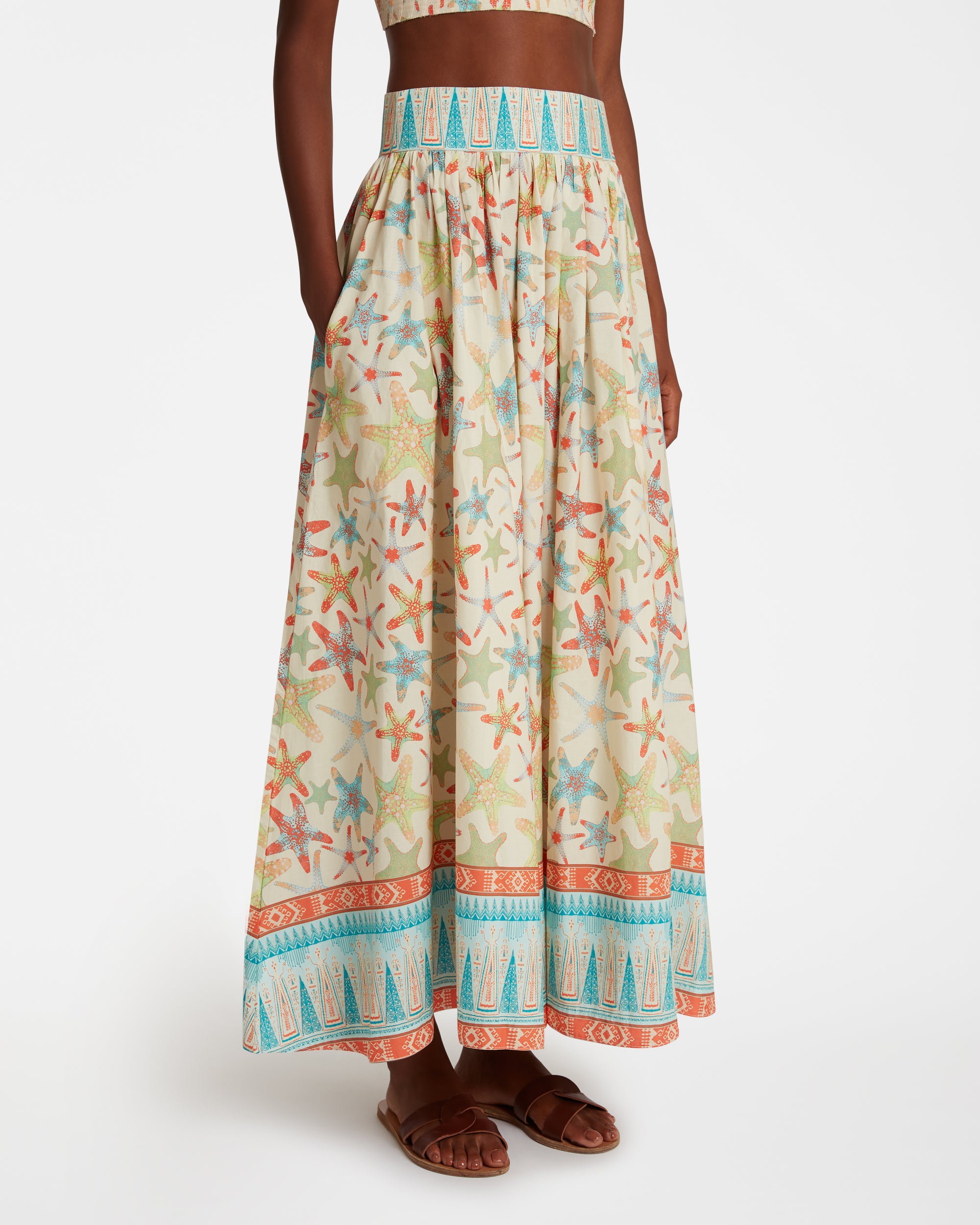 Long flowing skirt with print - Coral
