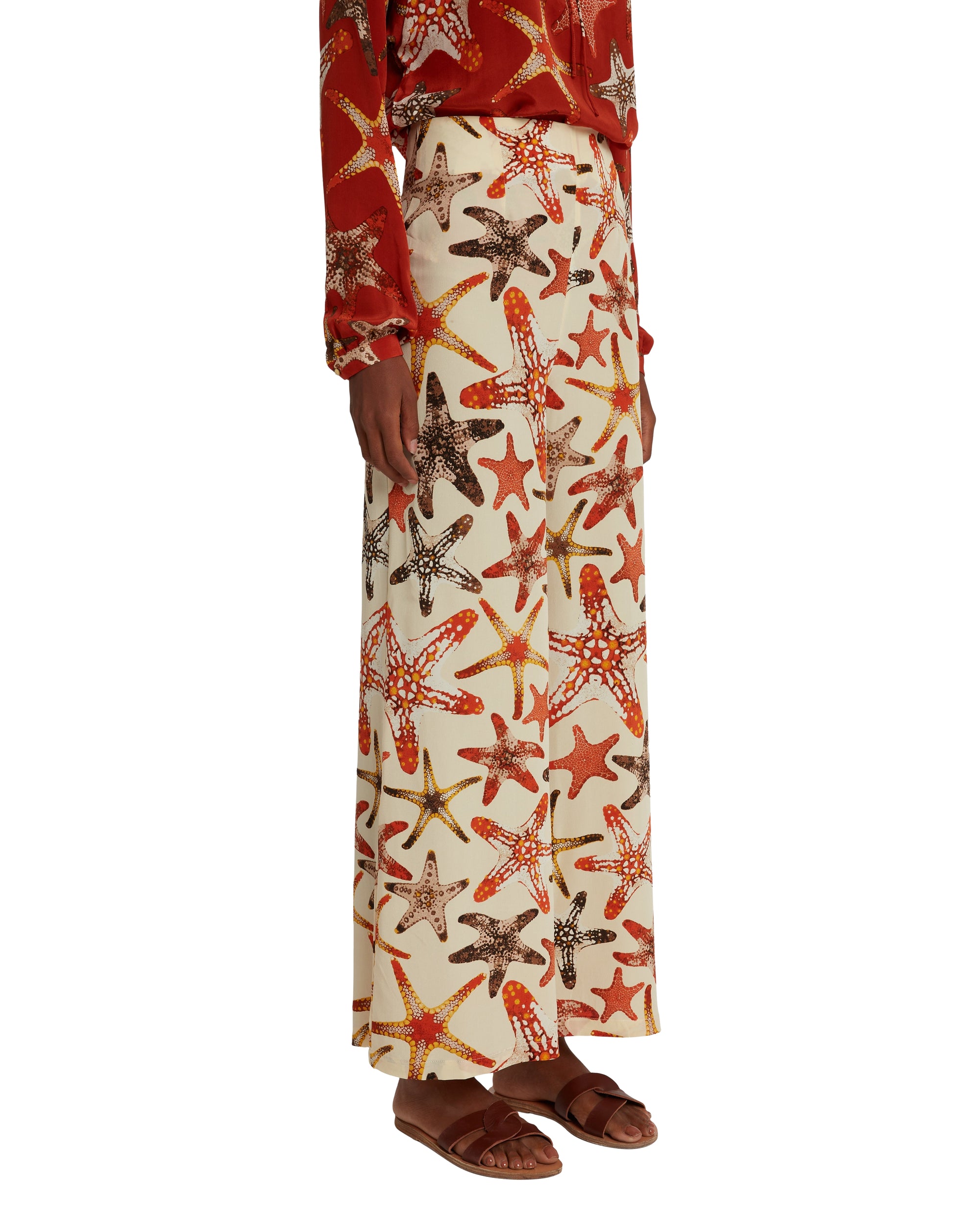 Printed flowing trousers - Cream