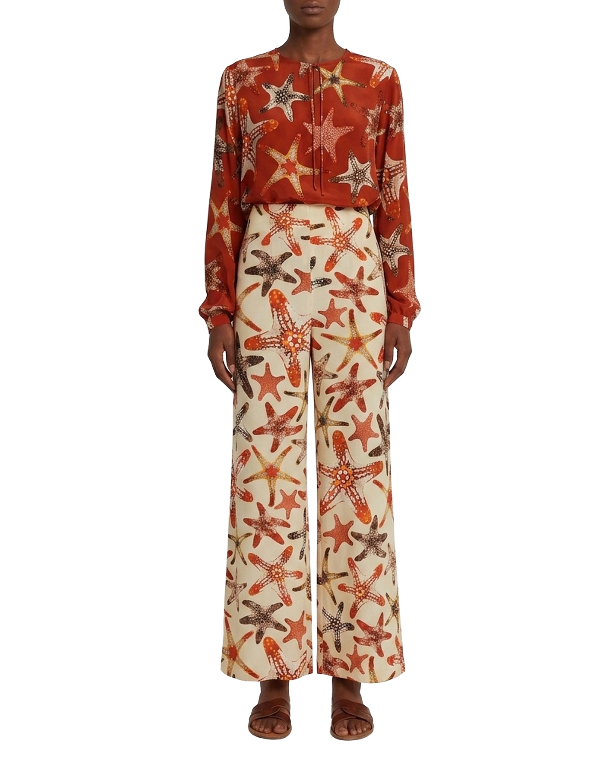 Printed flowing trousers - Cream
