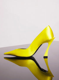 YELLOW LEATHER FANG 95 SATIN PUMP