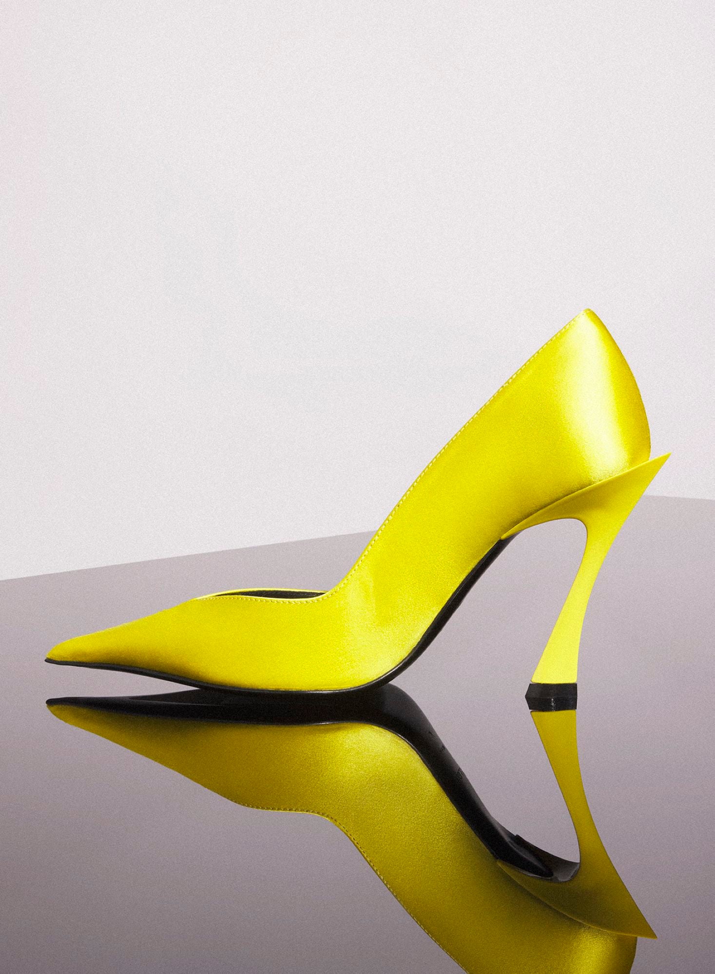 YELLOW LEATHER FANG 95 SATIN PUMP