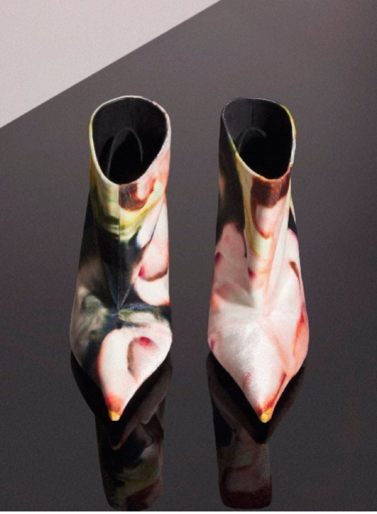 PRINT MULTICOLOR SHOES 2 // Mugler x Ambera Wellmann printed velvet fang 95 ankle boots