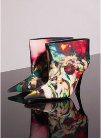 PRINT MULTICOLOR SHOES 3 // Mugler x Ambera Wellmann printed velvet fang 95 ankle boots