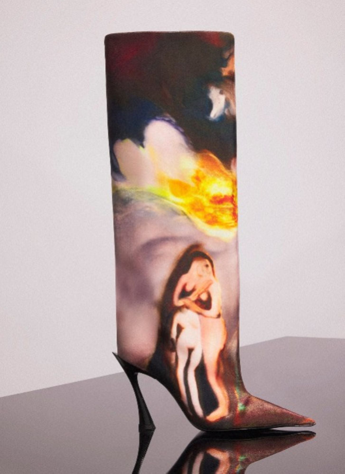 MUGLER X AMBERA WELLMANN PRINTED VELVET FANG 95 KNEE HIGH BOOTS
