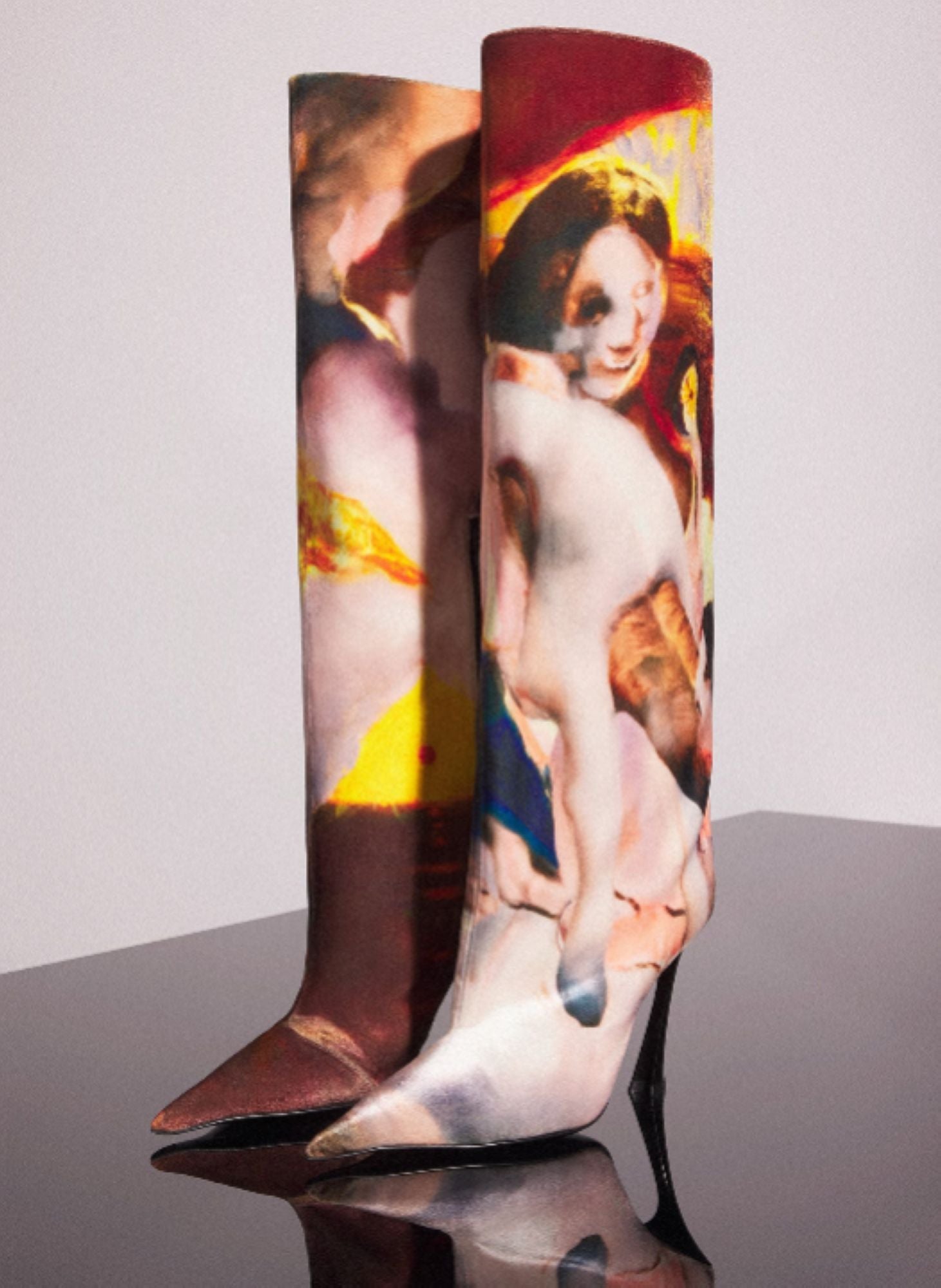 MUGLER X AMBERA WELLMANN PRINTED VELVET FANG 95 KNEE HIGH BOOTS